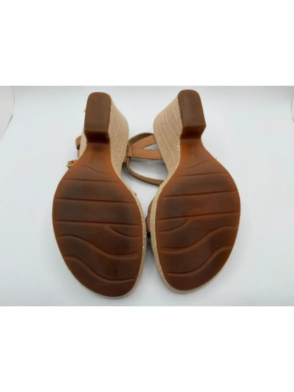 Clarks Rose Limo Wedge Sandals Women Size 7.5M Brown Beige Low Heel Shoes